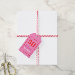 Etiquetas Para Regalos Frontera de onda rosa y roja 30 Fiesta de cumpleañ
