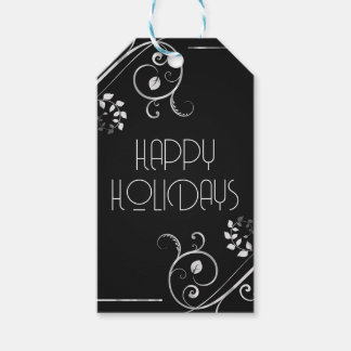 Etiquetas Para Regalos Frontera Floral Metálica Felices Fiestas