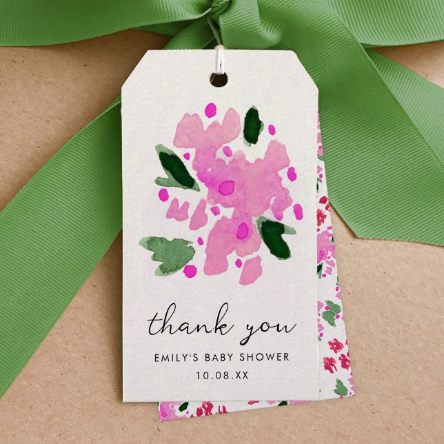 Etiquetas Para Regalos Fuchsia Pink Watercolor Floral Garden Gracias (Fuchsia pink watercolor floral garden Thank You favor shower gift tag.)