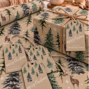 Etiquetas Para Regalos Fuerza Rústica Invierno Bosque Nevado Abetos
