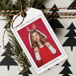 Etiquetas Para Regalos Fun Christmas | Modern Border Playful Cute Photo<br><div class="desc">A fun playful holiday photo gift tags with contemporary typography “Happy Holidays” and your name in black on a clean simple minimalist white background with a simple black border. The photo, name and greeting can be easily customized for a personal touch. A simple, minimalist and contemporary christmas design to stand...</div>