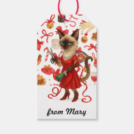 Etiquetas Para Regalos Funny Christmas Glam Siamese Cat Holiday