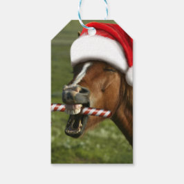 Etiquetas Para Regalos Funny Christmas horse with Santa hat smiling