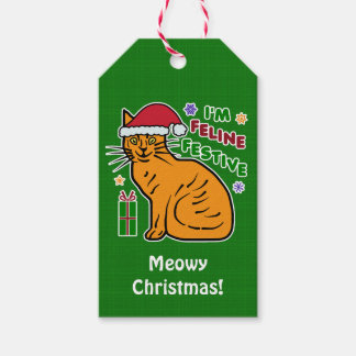 Etiquetas Para Regalos Funny Navidades Cat Feline Festious Holiday Pun