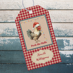 Etiquetas Para Regalos Funny Peck el gallo de la casa de campo navideña