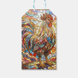 Etiquetas Para Regalos Gallo Dorado de Luz Cantando mosaico 