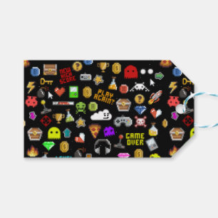 Etiquetas Para Regalos Gamer retro Pixel Video Gaming Iconos Envolver Pap