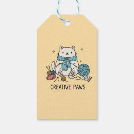 Etiquetas Para Regalos Gatito Adorable Tejiendo con Patas Creativas Papel