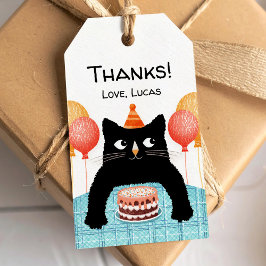 Etiquetas Para Regalos Gatito negro y pastel de cumpleaños