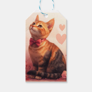 Etiquetas Para Regalos Gato Abisinio con Rosas - Día de San Valentín