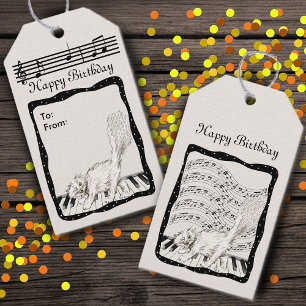 Etiquetas Para Regalos Gato blanco de Winking en los bares de piano de no