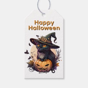Etiquetas Para Regalos Gato de bruja para Feliz Halloween