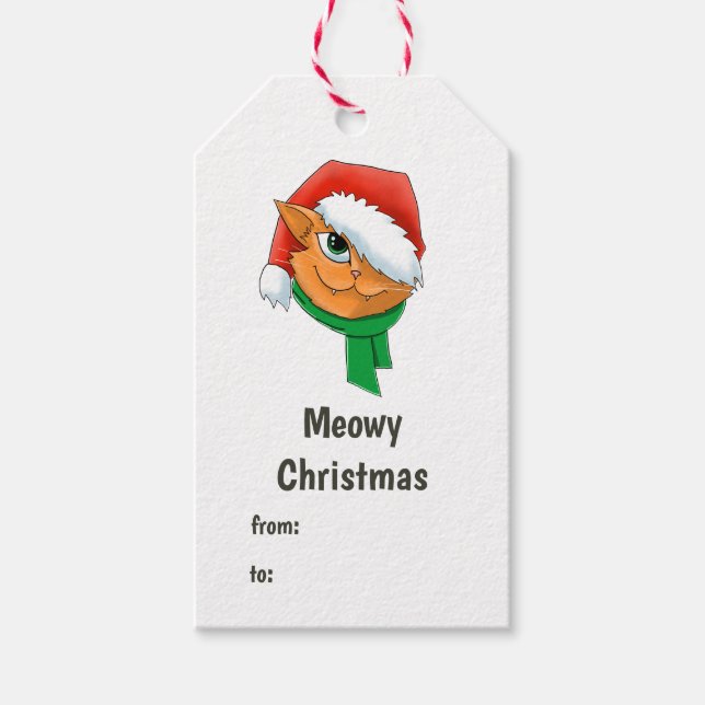 Etiquetas Para Regalos Gato de Navidad (Anverso)
