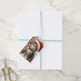 Etiquetas Para Regalos Gato de Navidad con Gorro de Santa