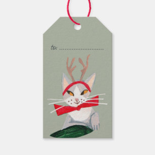 Etiquetas Para Regalos Gato de Navidad lindo reno Fiesta