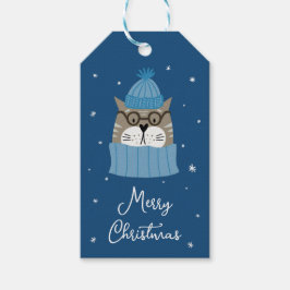 Etiquetas Para Regalos Gato de Navidades en cómodos rincones azules