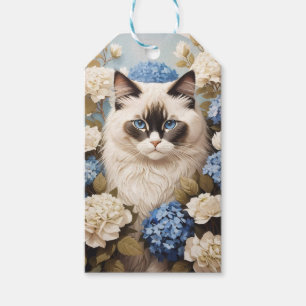 Etiquetas Para Regalos Gato De Ragdoll Con Flores De Hidrangea Azul