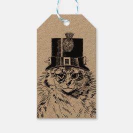 Etiquetas Para Regalos Gato de Steampunk Kitty en un sombrero superior