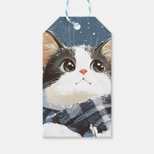 Etiquetas Para Regalos Gato lindo acogedor nieve de invierno
