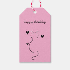 Etiquetas Para Regalos gato lindo dice: feliz cumpleaños.