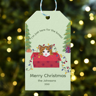 Etiquetas Para Regalos Gato Lindo en una Caja Aquí por las Cajas Navidad