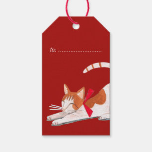 Etiquetas Para Regalos Gato lindo rojo vacaciones de Navidad