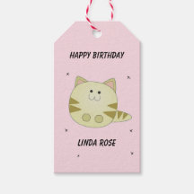 Gato marrón lindo patrón rosa feliz cumpleaños