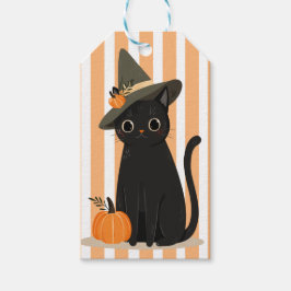 Etiquetas Para Regalos Gato negro de Halloween lindo con sombrero de bruj