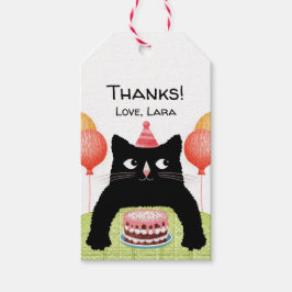 Etiquetas Para Regalos Gato negro y pastel de cumpleaños gracias
