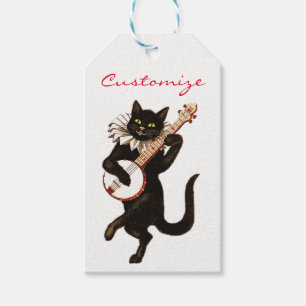 Etiquetas Para Regalos Gato que toca el banjo Thunder_Cove
