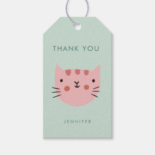 Etiquetas Para Regalos Gato rosa lindo cumpleaños gracias