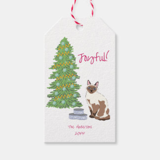 Etiquetas Para Regalos Gato siamés lindo con atún alegre Navidad