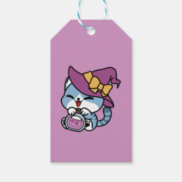 Etiquetas Para Regalos Gato Tabby de Halloween – Sombrero de Bruja y Arte