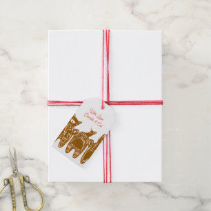 Etiquetas Para Regalos Gatos de pan de jengibre - Mano pintada (Personali