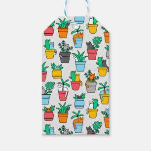 Etiquetas Para Regalos Gatos en macetas de flores