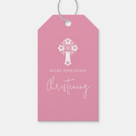 Etiquetas Para Regalos Gift Tags Floral Cross Christening Rose Pink