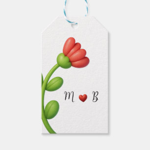 Etiquetas Para Regalos Gift Tags with Red Flower & Heart Monogram