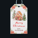 Etiquetas Para Regalos Gingbread House Red Merry Christmas<br><div class="desc">Esta divertida y festiva etiqueta de regalo puede ser personalizada con su nombre, relación o título. Cuenta con una casa acuática de pan de jengibre y hermosas flores rojas de la cinsettia. El texto combina guiones manuscritos y sans serif para un estilo elegante y moderno. El muñeco de nieve, los...</div>
