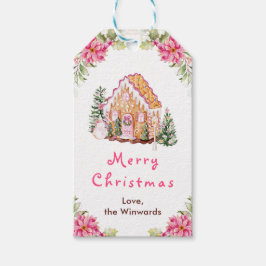 Etiquetas Para Regalos Gingerbread House Pink Merry Christmas