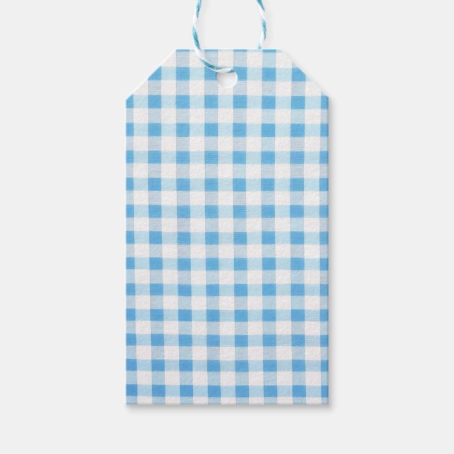 Etiquetas Para Regalos Gingham Azul Bebé (Anverso)