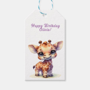 Etiquetas Para Regalos Girafa de bebé lindo color agua