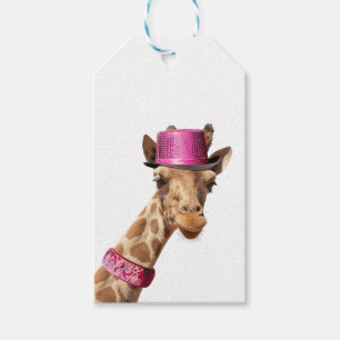 Etiquetas Para Regalos Giraffe en gorra rosa brillante