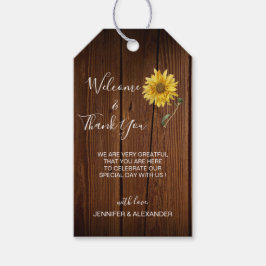 Etiquetas Para Regalos Girasol ruso en boda de madera Bolsa de bienvenida