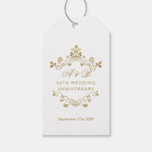 Etiquetas Para Regalos Giros florales de oro 50° aniversario Boda