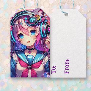 Etiquetas Para Regalos Glitchcore Colorful Anime Chica