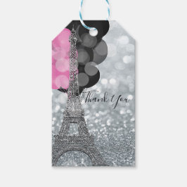 Etiquetas Para Regalos Glitter Plateado y Globos París Fiesta Torre Eiffe