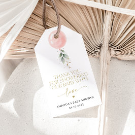 Etiquetas Para Regalos Globo rosa, eucalipto, vegetación, Baby Shower