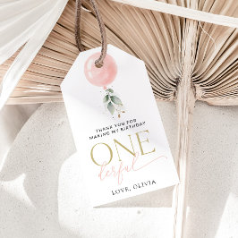 Etiquetas Para Regalos Globo rosa, eucalipto, vegetación, primer cumpleañ