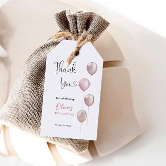 Etiquetas Para Regalos Globos de Color Rosa Sonrojado Niña Cumpleaños Pri