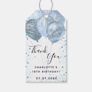 Etiquetas Para Regalos Globos de purpurinas blancos azules de cumpleaños